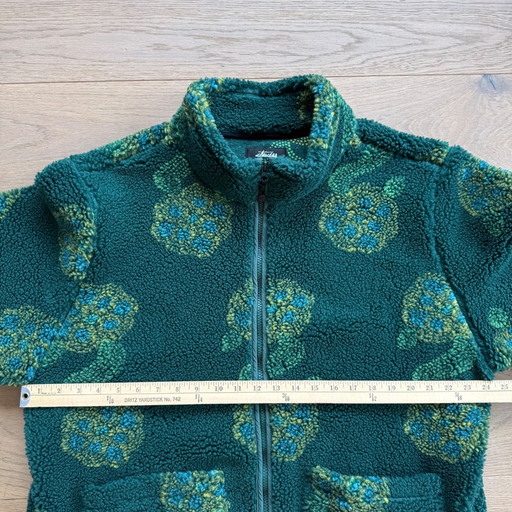 Stussy Flor‎ Sherpa Fleece Jacket Green Sherpa Full Zip Mens XL Mock Neck - Picture 4 of 11